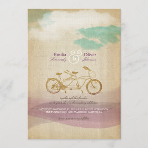 Tandem-Fahrrad 2 Aquarell Vintage Rustikale Hochze Einladung