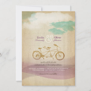 Tandem-Fahrrad 2 Aquarell Vintage Rustikale Hochze Einladung