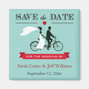 Tandem-Fahrrad Aqua und Rot Save-the-Date-Magnete Magnet