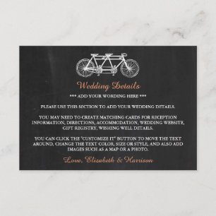 Tandem-Fahrrad auf Kopfbrett Hochzeitsbeilage Begleitkarte