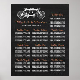Tandem-Fahrrad auf Kopfbrett-Hochzeitskarte Poster