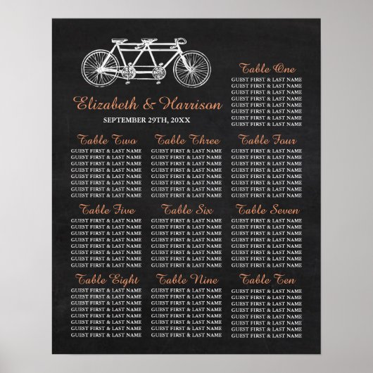 Tandem-Fahrrad auf Kopfbrett-Hochzeitskarte Poster (Vorne)