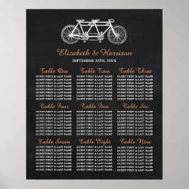 Tandem-Fahrrad auf Kopfbrett-Hochzeitskarte Poster