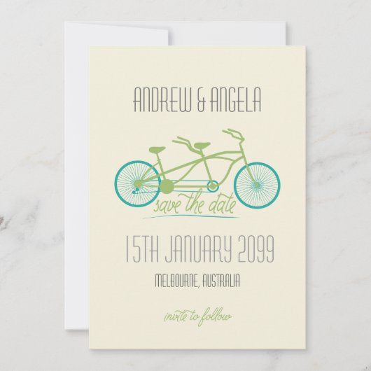 Tandem Fahrrad / Fahrrad Moderne Hochzeit retten d Save The Date (Vorderseite)