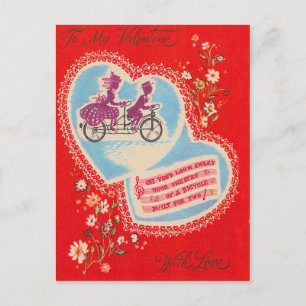 Tandem Fahrrad Herz Blume Valentine Feiertagspostkarte
