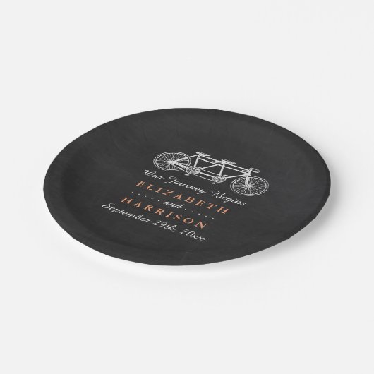 Tandem-Fahrrad-Hochzeit auf Halbpension Pappteller (Schrägansicht)