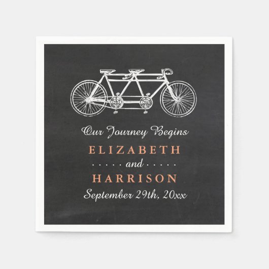 Tandem-Fahrrad-Hochzeit auf Halbpension Serviette (Vorderseite)