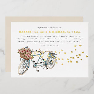 Tandem-Fahrrad-Hochzeit Gold Folieneinladung