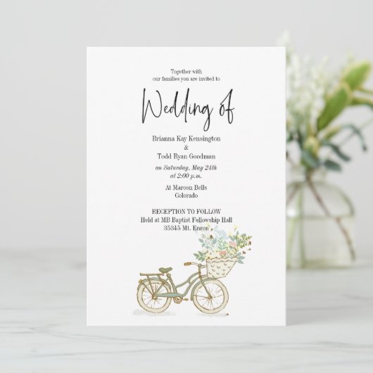 Tandem Fahrrad Lässig Hochzeit Einladung kein Foto (Stehend Vorderseite)