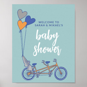 Tandem-Fahrrad mit Babysitzdusche Poster