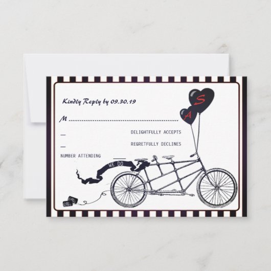 Tandem Fahrrad Romantische Lässige Hochzeit RSVP Karte (Vorderseite)
