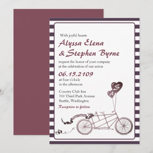 Tandem Fahrrad Romantische Lässige Hochzeitseinlad Einladung (Vorne/Hinten)