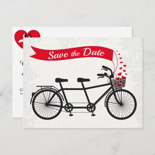 Tandem Fahrrad Save the Date Herz Ankündigungspostkarte (Vorne/Hinten)