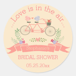 Tandem Fahrrad, Vögel und Banner-Brautparty Runder Aufkleber