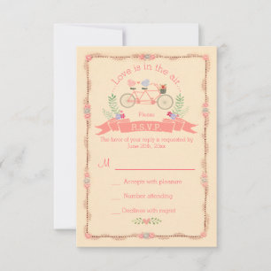 Tandem-Fahrrad, Vögel und Banner-Hochzeit-RSVP RSVP Karte