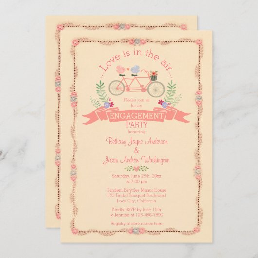 Tandem-Fahrrad-, Vögel- und Bannerbindungspartei Einladung (Vorne/Hinten)