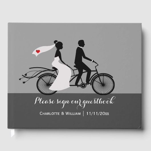 Tandem-Fahrradbrücke und Groom Personalisierte Hoc Gästebuch (Vorderseite)