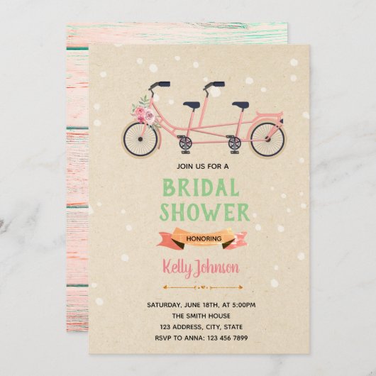 Tandem Fahrraddusche Einladung (Vorne/Hinten)