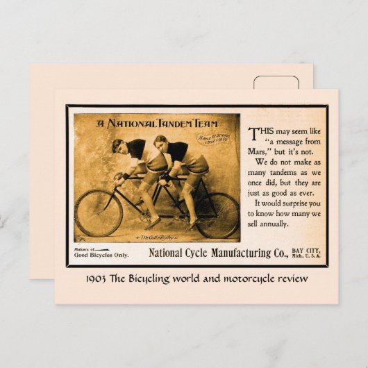 Tandem Fahrradgeschichte US. Nationalmannschaft Vi Postkarte (Vorne/Hinten)