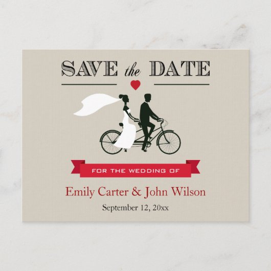 Tandem FahrradWedding Save the Date Postcard Ankündigungspostkarte (Vorderseite)