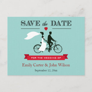 Tandem FahrradWedding Save the Date Postcard Ankündigungspostkarte