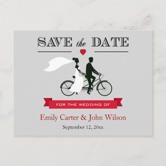Tandem FahrradWedding Save the Date Postcard Ankündigungspostkarte (Vorderseite)