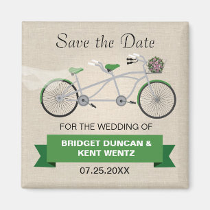 Tandem Green Bicycle Save the Date Magnet