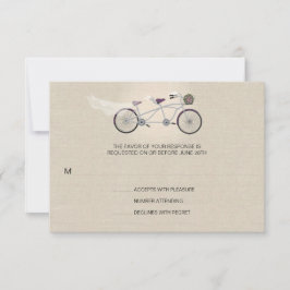 Tandem Plum Bicycle Wedding Imitate Linen UAWG RSVP Karte
