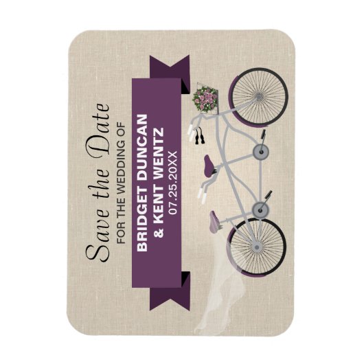 Tandem-Plum-Fahrrad Save the Date Magnet (Vertikal)