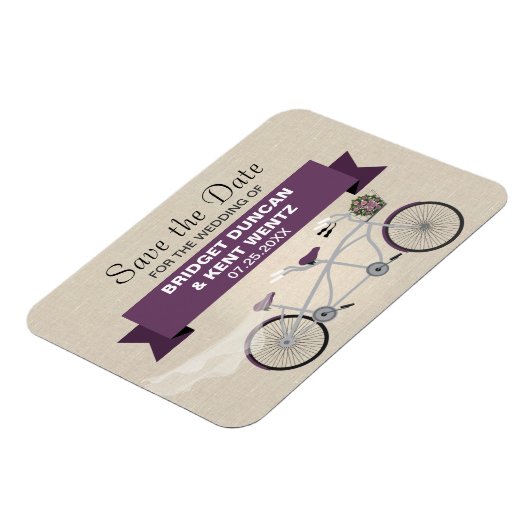 Tandem-Plum-Fahrrad Save the Date Magnet (Linke Seite)