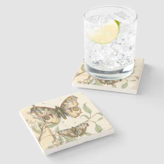 Tandem schlägt über grüne Blätter Steinuntersetzer (Seitenansicht)