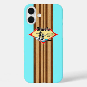 Tandem Surfen Hawaiian Faux Holz Aqua Surfboard iPhone 16 Plus Hülle