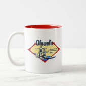 Tandem Surfen Hawaiianisches Vintages Surfdesign Zweifarbige Tasse (Links)