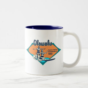 Tandem-Surfing Hawaiian Vintage-Surf-Design Zweifarbige Tasse