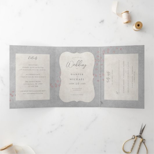 Tandembike mit Herz Hochzeit Dreifach Gefaltete Einladung (Innenseite)