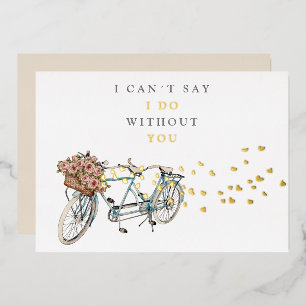 Tandemfahrrad Brautjungfer Vorschlag Gold Folieneinladung