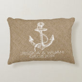 Tane Linen Print & White Nautical Anchor Dekokissen (Vorderseite)