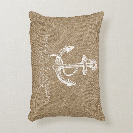 Tane Linen Print & White Nautical Anchor Dekokissen (Vorderseite(Vertikal))