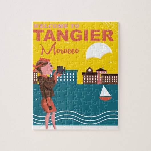 Tanger Port morocco Retro altes Reiseplakat. Puzzle (Vertikal)
