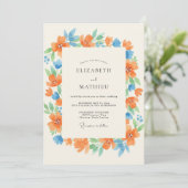 Tangerine Azure Blätterhochzeit Einladung (Stehend Vorderseite)