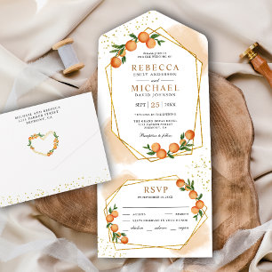 Tangerine Citrus Orange Gold Rahmen Hochzeit All In One Einladung