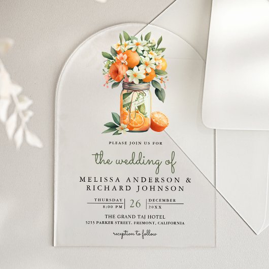 Tangerine Citrus Orange Mason Jar Wedding Acryleinladungen