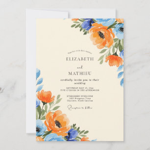 Tangerine Himmelblau Opulente Sommerhochzeit Einladung
