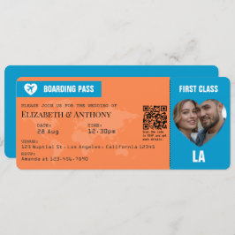 Tangerine & Lagoon Blue Boarding Pass Wedding Einladung