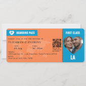 Tangerine & Lagoon Blue Boarding Pass Wedding Einladung (Vorderseite)