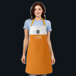 Tangerine Orange Employee Logo, Name, Company Schürze<br><div class="desc">Easily personalize this Custom Eyecatching Employee Apron with your business logo, employee name, company name, slogan, website or any custom message. A simple business design in tangerine orange and white colors fully customizable, sans-serif basic and modern fonts and a professional and clear look. This all-Over Print Apron is avaiable in...</div>
