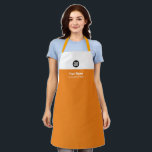 Tangerine Orange Employee Logo, Name, Company Schürze<br><div class="desc">Easily personalize this Custom Eyecatching Employee Apron with your business logo, employee name, company name, slogan, website or any custom message. A simple business design in tangerine orange and white colors fully customizable, sans-serif basic and modern fonts and a professional and clear look. This all-Over Print Apron is avaiable in...</div>