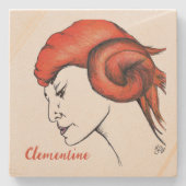 Tangerine Orange Haired Woman Portrait Pop Art Steinuntersetzer (Vorderseite)