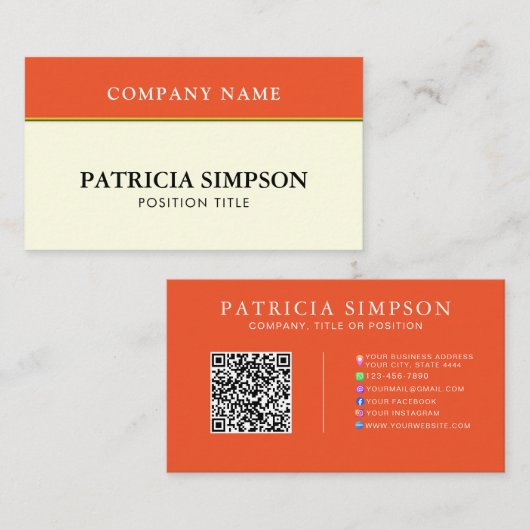 Tangerine Orange und Beige Cream QR-Code-Vorlage Visitenkarte (Vorne/Hinten)