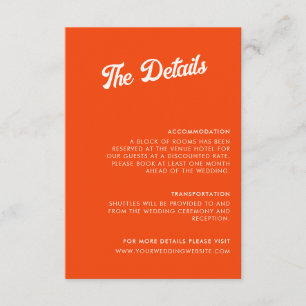 Tangerine Retro-Hochzeitsdetails Begleitkarte